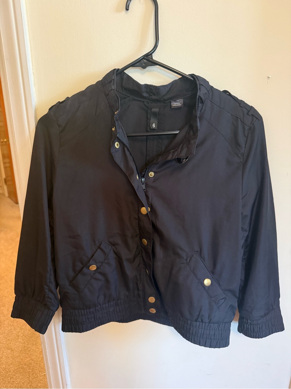 Women’s Black Lightweight Bomber Jacket - Size 6
